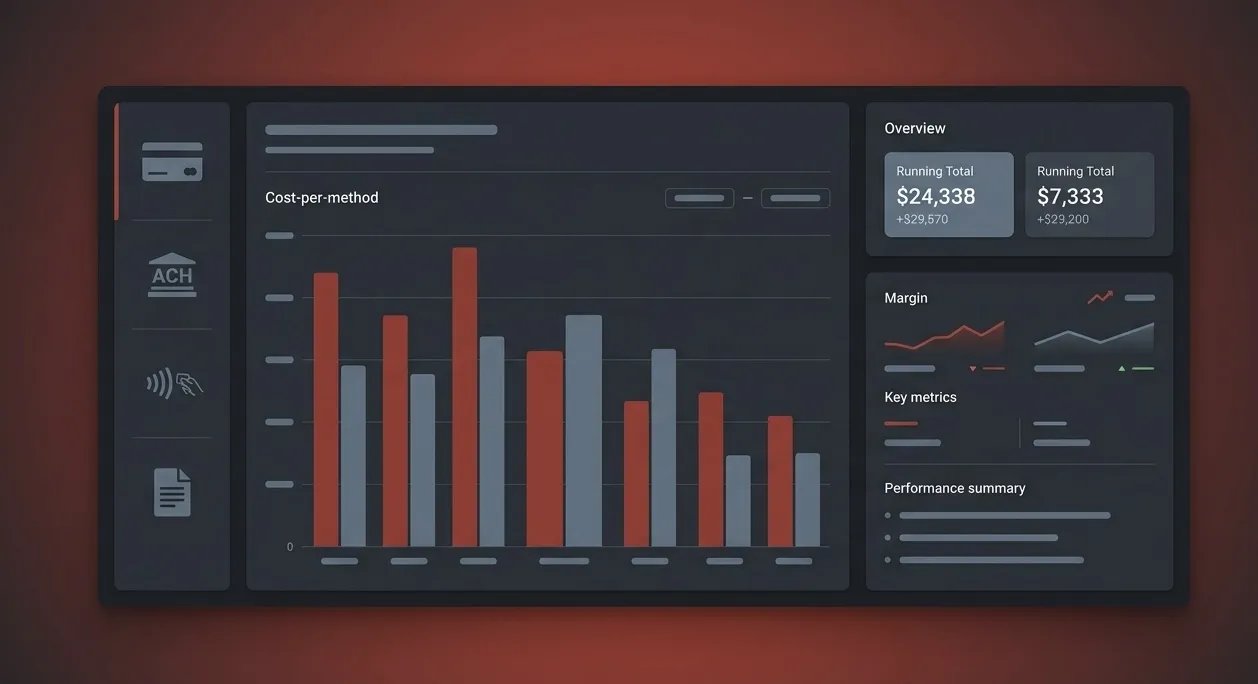 Quickset Payments dashboard showing payment method costs and transaction overview